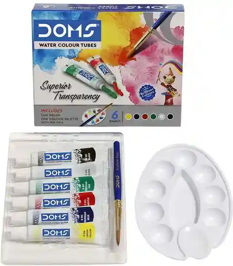 DOMS Superior Transparency Water Colour Tubes 6 Shades with Brush and Color Pallete